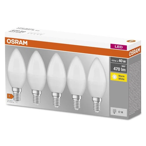 OSRAM LED BASE CLASSIC B lampe mate (ex 40W) 5,5W / 2700K Lumières chaudes E14, pack de 5