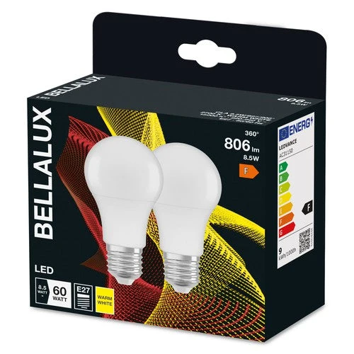 BELLALUX Lampe LED, culot : E27, blanc chaud, 2700 K, 8,50 W, remplacement d'une ampoule de 60 W, mat, ST CLAS A