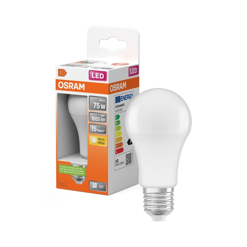 OSRAM LED STAR Classic A Lampe à LED mate (ex 75W) 10W / 2700K Lumières chaudes E27