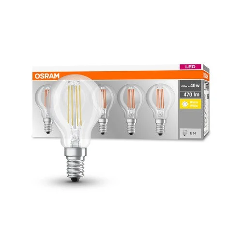 OSRAM LED Base Classic Lampe LED à filament (ex 40W) 4W / 2700K blanc chaud E14, pack de 5