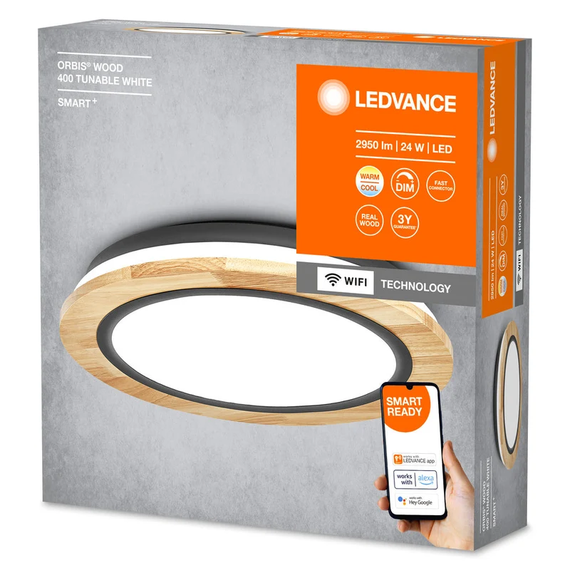 Plafonnier LEDVANCE SMART+ WiFi Bois, 24W, 2950lm, 400mm