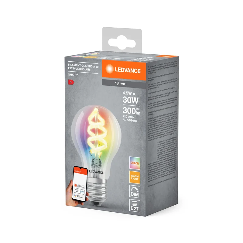 LEDVANCE Wifi SMART+LED lampe à filament dimmable, RVB et couleur de lumière changeable E27