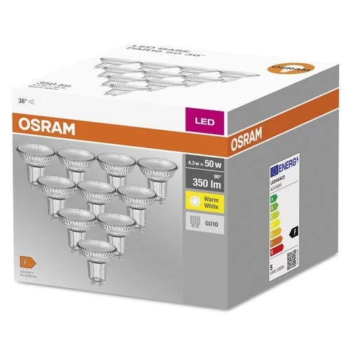 OSRAM LED Base LED-Spot Lampe (ex 50W) 4,3W / 2700K GU10 10 pièces, blanc chaud