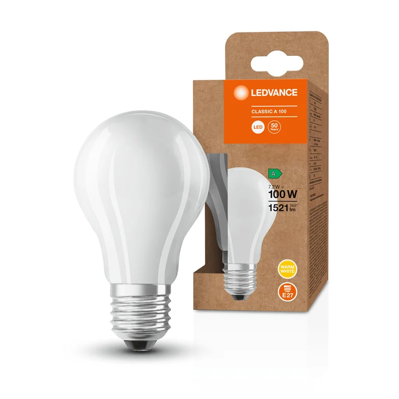 LEDVANCE LED Lampe Classe d'efficacité énergétique A Filament Classic Mat, 7.2W/3000K, E27