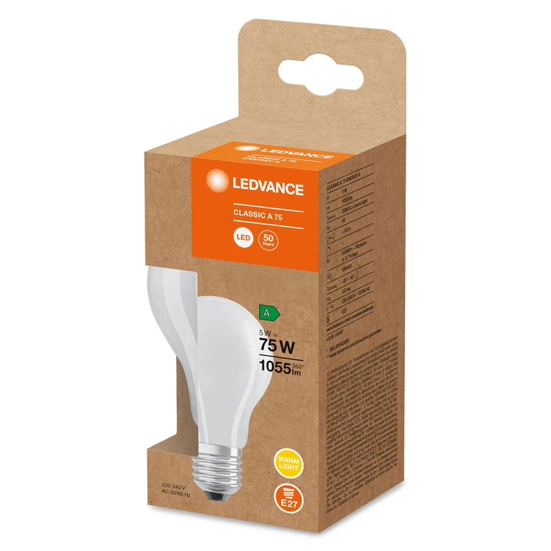 LEDVANCE LED Lampe Classe d'efficacité énergétique A Filament Classic Mat, 5W/3000K, E27