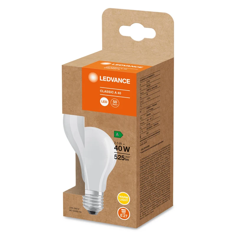 Lampe LED classe d'efficacité énergétique A Filament Classic Mat, 2,5W/3000K, E27