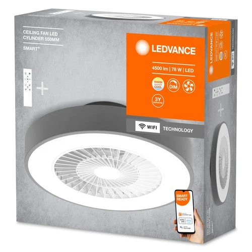 LEDVANCE Wifi SMART+ Plafonnier avec ventilateur de plafond 78W Blanc réglable 3000-6500K avec télécommande