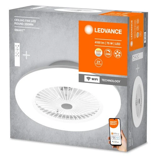 LEDVANCE Wifi SMART+ Plafonnier avec ventilateur de plafond 75W Blanc réglable 3000-6500K avec télécommande