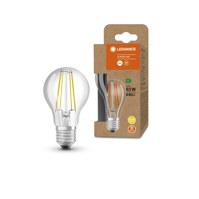 LEDVANCE HIGH ENERGY EFFICIENT A Classic A60 lampe LED claire (ex 60W) 4W blanc chaud E27