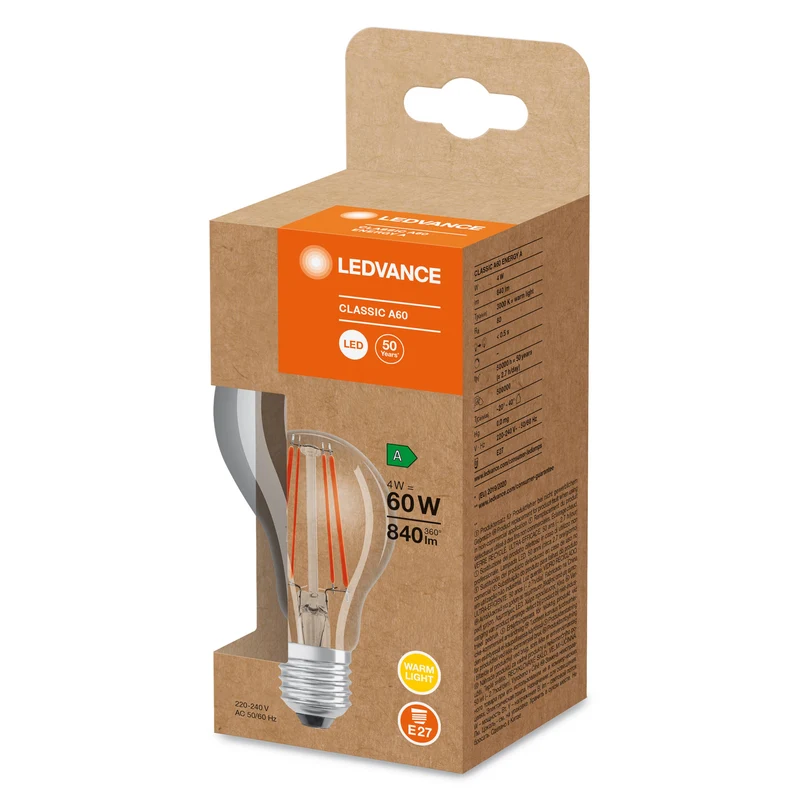 LEDVANCE HIGH ENERGY EFFICIENT A Classic A60 lampe LED claire (ex 60W) 4W blanc chaud E27