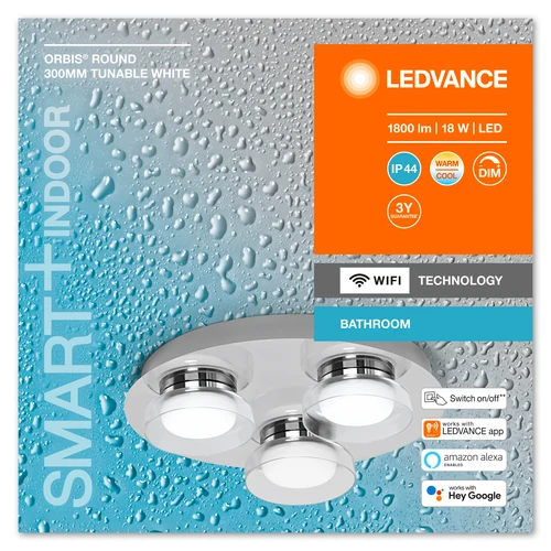 LEDVANCE Wifi SMART+ ORBIS ROUND Plafonnier salle de bain LED 30cm réglable blanc 18W / 3000-6500K