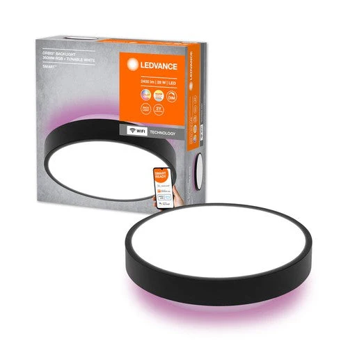 LEDVANCE Wifi SMART+ ORBIS BACKLIGHT Plafonnier LED RGBW multicolore 35cm réglable blanc 28W / 3000-6500K noir
