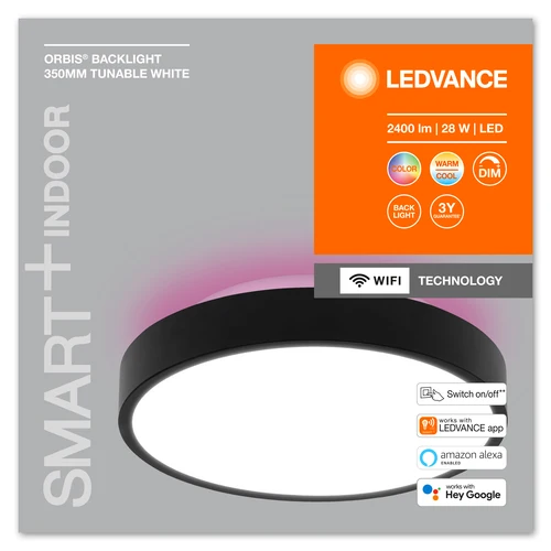 LEDVANCE Wifi SMART+ ORBIS BACKLIGHT Plafonnier LED RGBW multicolore 35cm réglable blanc 28W / 3000-6500K noir