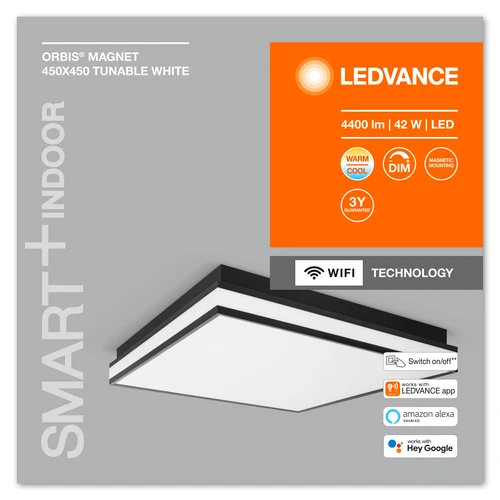 LEDVANCE Wifi SMART+ ORBIS MAGNET Plafonnier LED 45x45cm Tunable blanc 42W / 3000-6500K noir