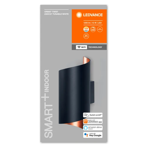 LEDVANCE Wifi SMART+ ORBIS TWIST applique LED 23x12,7cm réglable blanc 12W / 3000-6500K noir