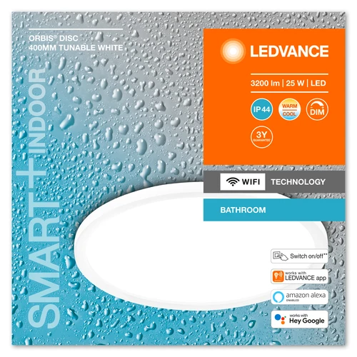 LEDVANCE Wifi SMART+ ORBIS DISC Plafonnier salle de bain LED 40cm réglable blanc 25W / 3000-6500K