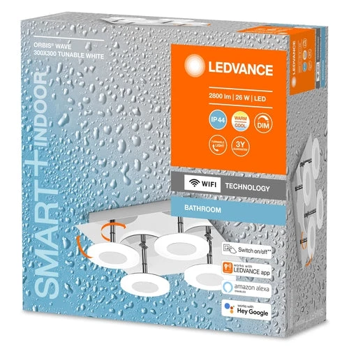 LEDVANCE Wifi SMART+ ORBIS WAVE Plafonnier salle de bain LED 30x30cm Tunable Blanc 26W / 3000-6500K