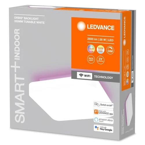 LEDVANCE Wifi SMART+ ORBIS BACKLIGHT plafonnier LED RGBW multicolore 35x35cm blanc tunable 28W / 3000-6500K blanc