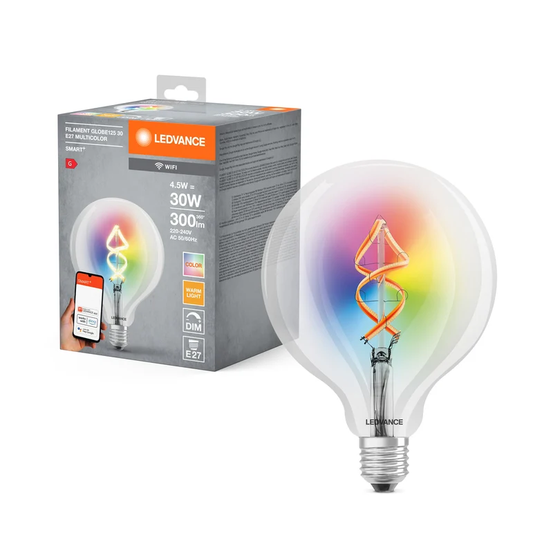 Ampoule LEDVANCE Wifi SMART+ filament Globe125 30 RGBW multicolore (ex 60W) 4,5W E27