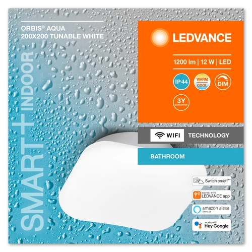 LEDVANCE Wifi SMART+ ORBIS LED AQUA plafonnier salle de bain 20x20cm Tunable Blanc 12W / 3000-6500K