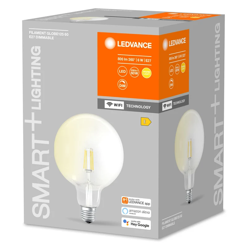 LEDVANCE Wifi SMART+ Lampe LED à filament Globe dimmable (ex 60W) 5,5W / 2700K blanc chaud E27
