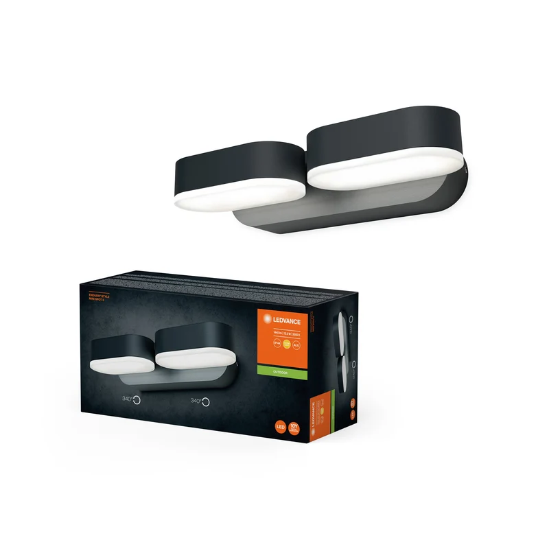 LEDVANCE Applique et plafonnier LED, lumière pour applications extérieures, blanc chaud, 100,0 mm x 230,0 mm x 54,0 mm, ENDURA STYLE MINI SPOT