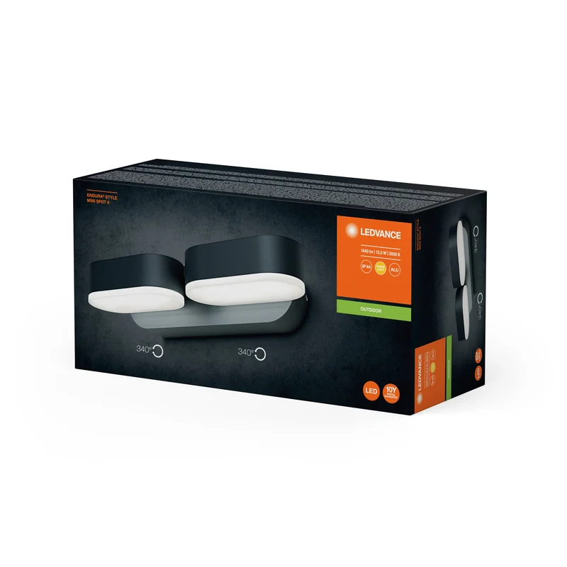LEDVANCE Applique et plafonnier LED, lumière pour applications extérieures, blanc chaud, 100,0 mm x 230,0 mm x 54,0 mm, ENDURA STYLE MINI SPOT