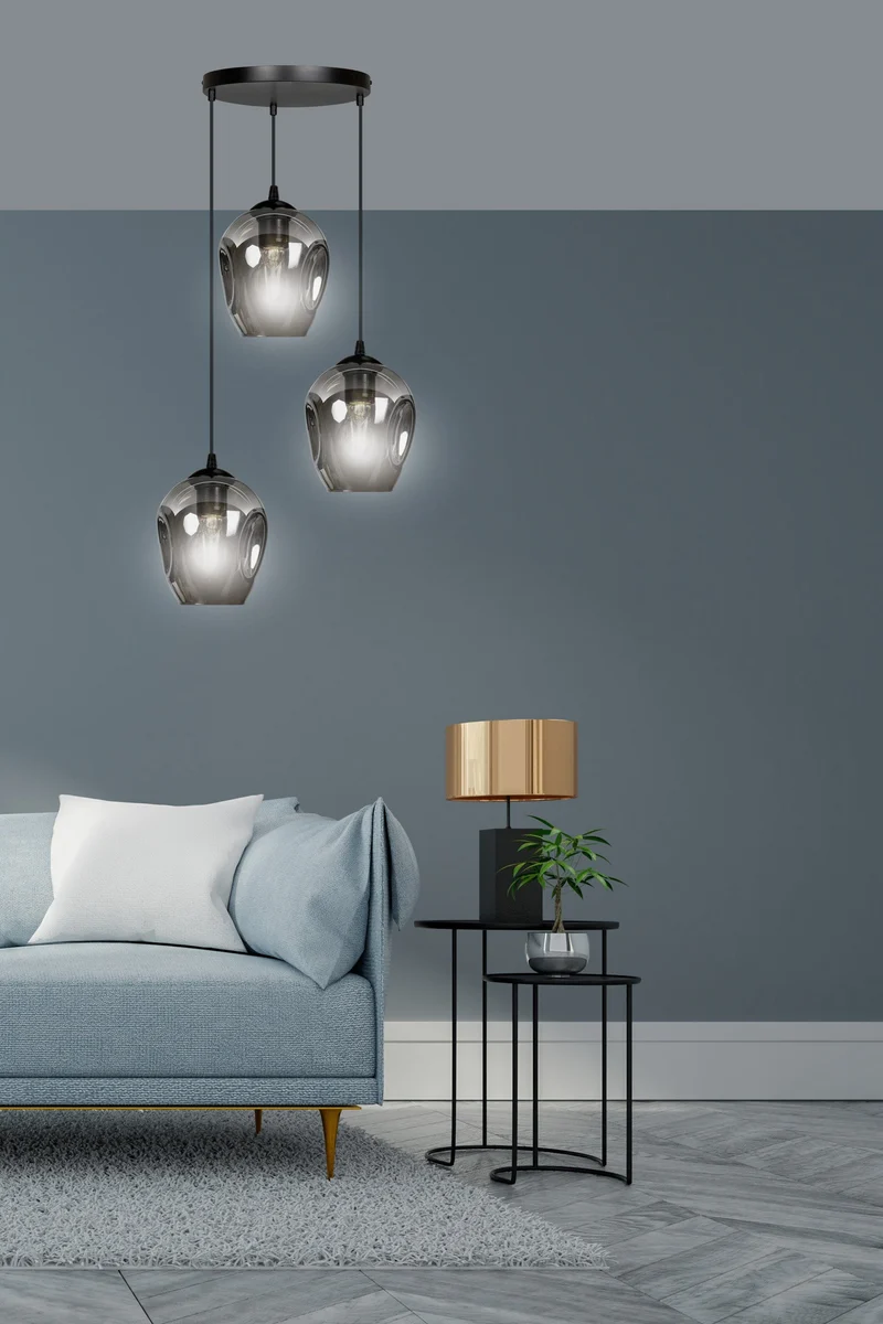 Lustre 3 Suspensions Rondes en Verre noir fumé