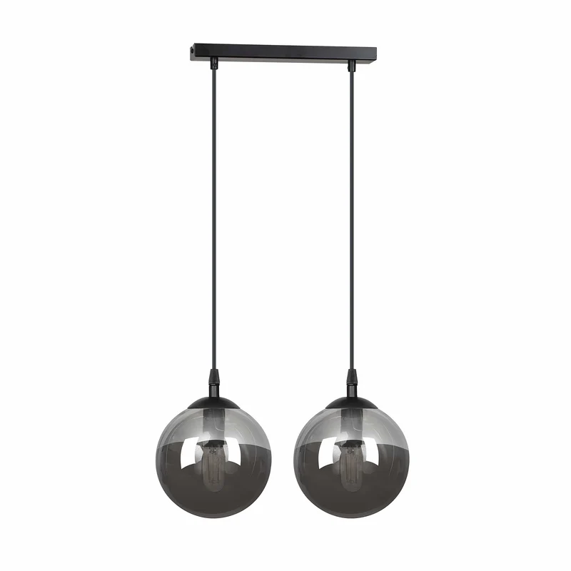 Double Suspension Boule Verre Et Noir