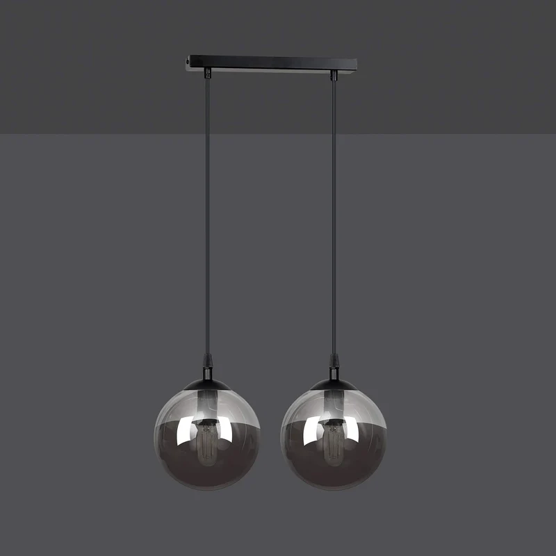 Double Suspension Boule Verre Et Noir