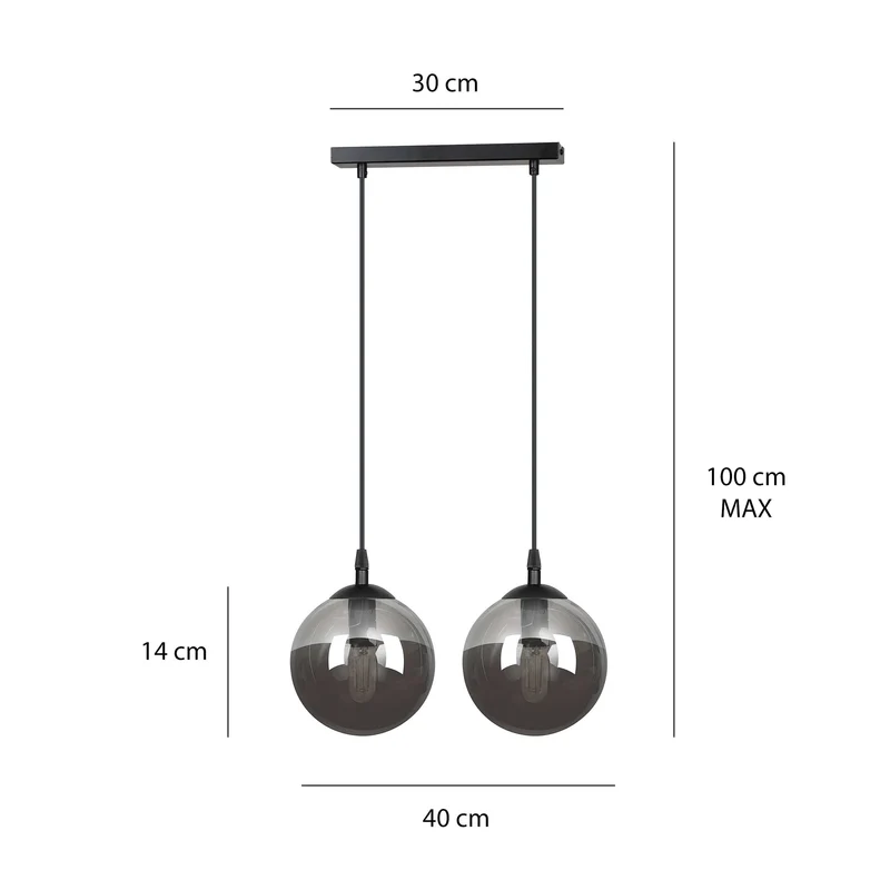 Double Suspension Boule Verre Et Noir