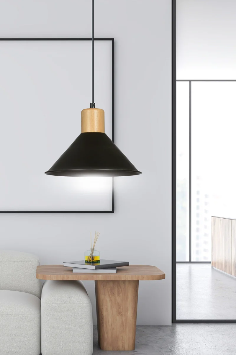 Luminaire Suspendu Bois Et Metal Noir