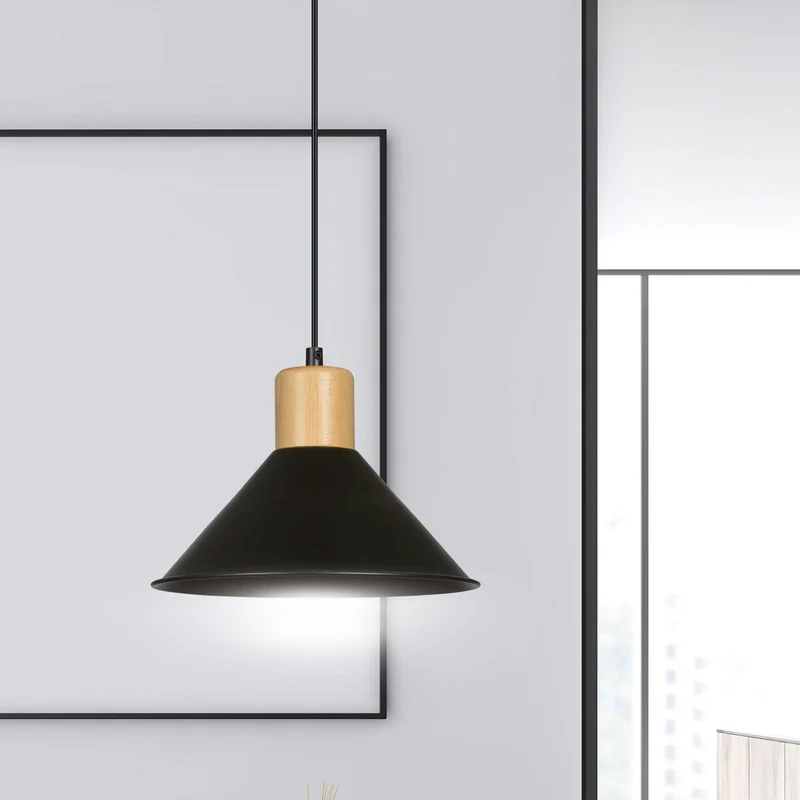Luminaire Suspendu Bois Et Metal Noir