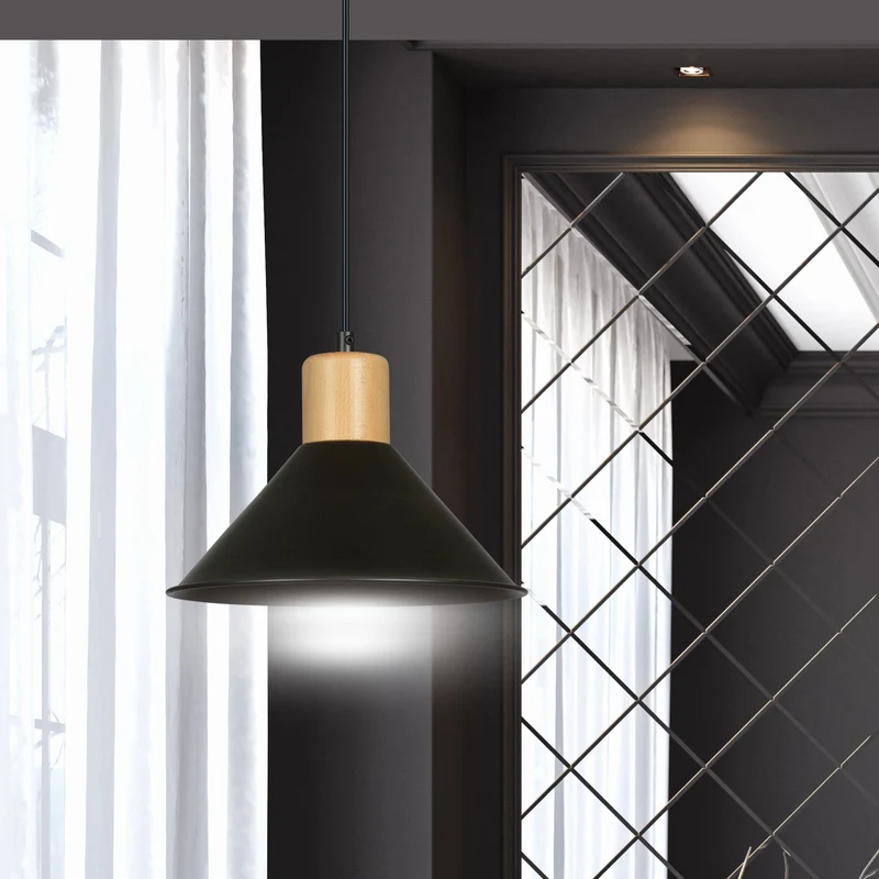 Luminaire Suspendu Bois Et Metal Noir