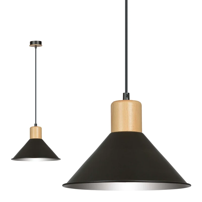 Luminaire Suspendu Bois Et Metal Noir