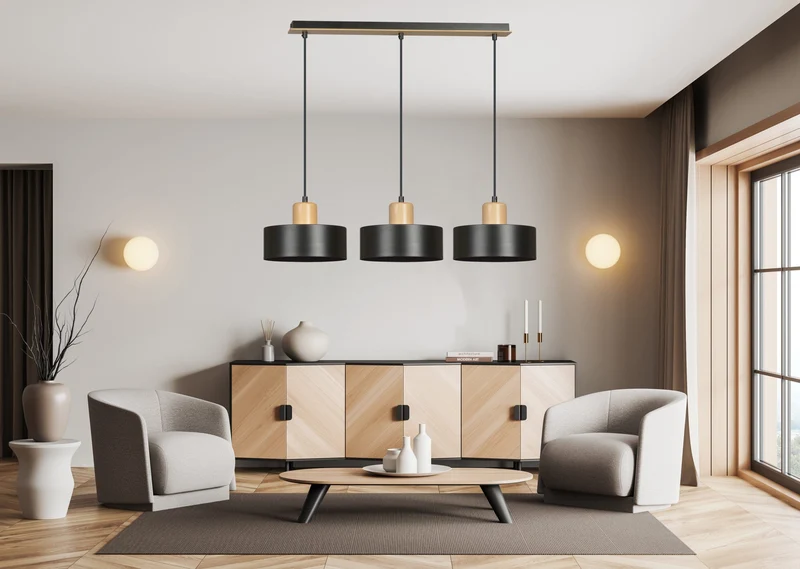 Luminaire Suspendu Bois Et Noir