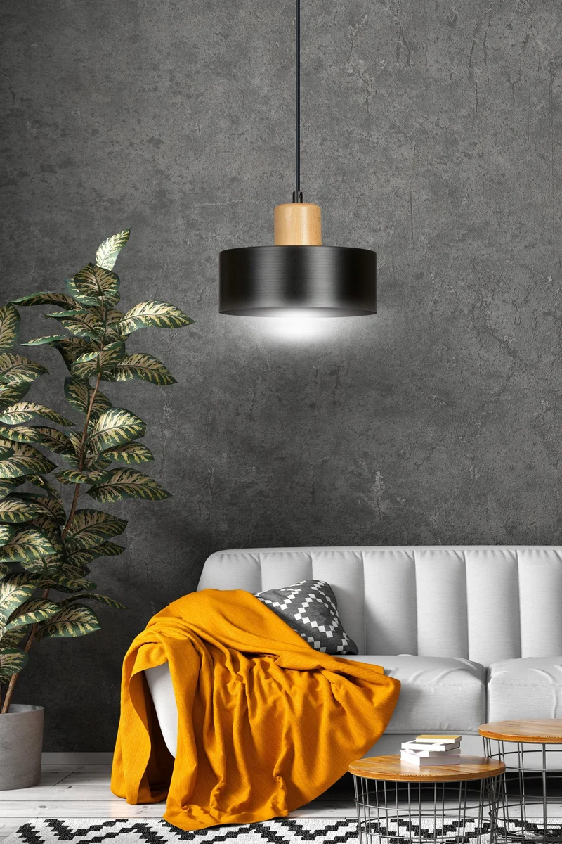 Luminaire Suspendu Noir Et Bois