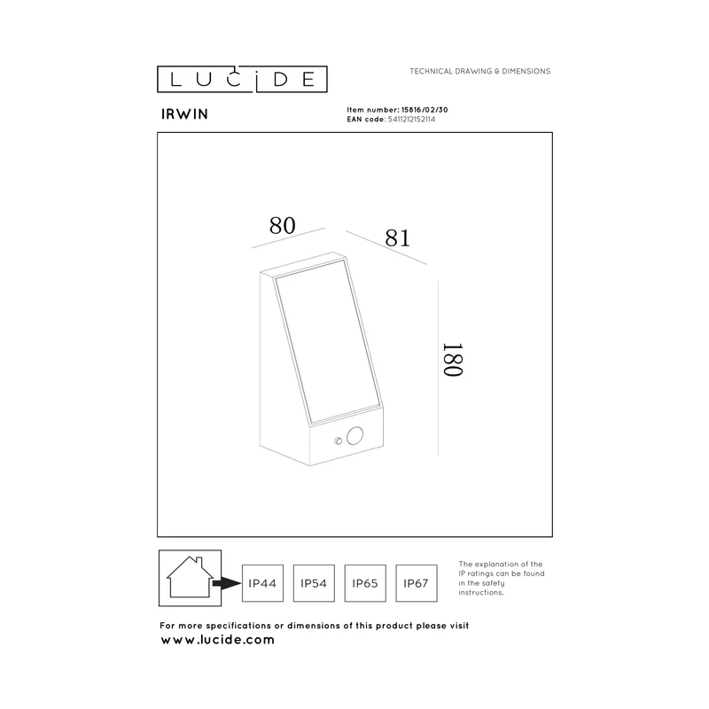 Lucide Irwin Solar Outdoor Wall Light