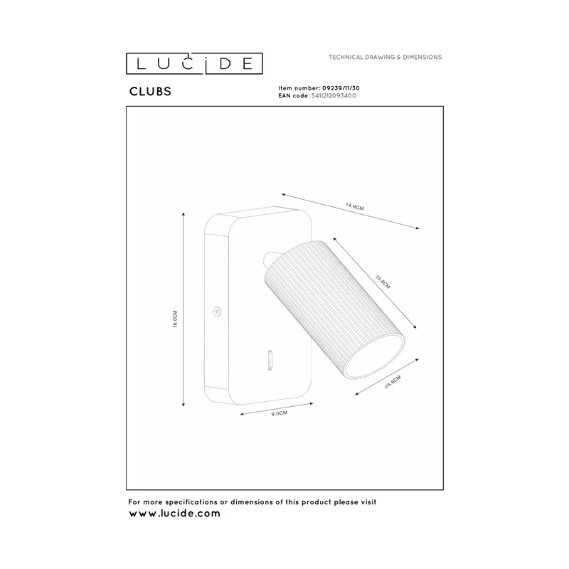 Lucide Clubs Bedside Wall Light