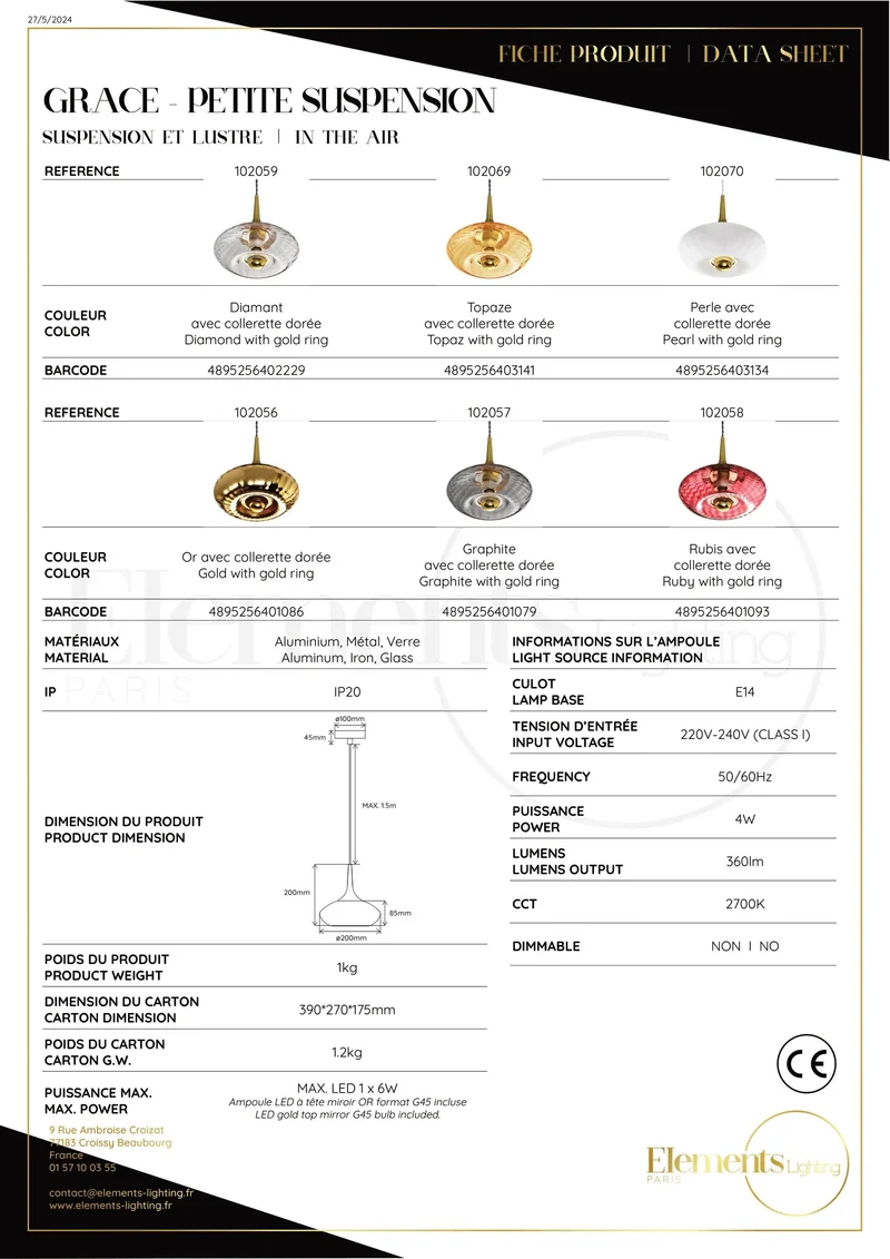 MITB by Elements Lighting Grace Suspension