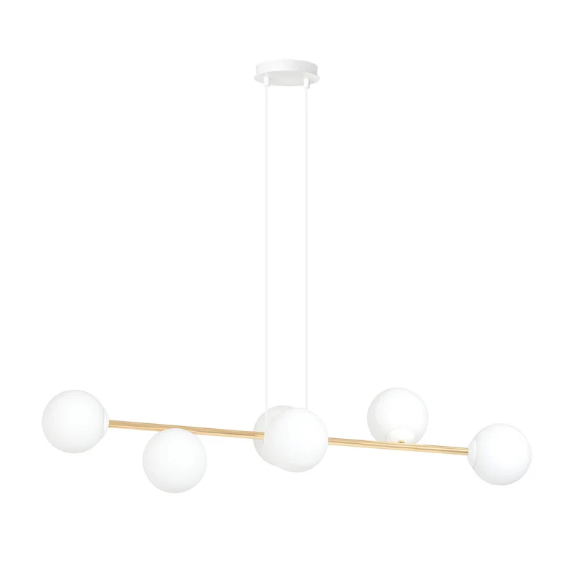 Suspension 6 Globes En Verre Opaline Et Métal Doré