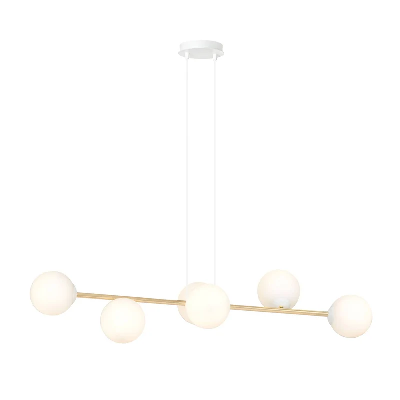 Suspension 6 Globes En Verre Opaline Et Métal Doré
