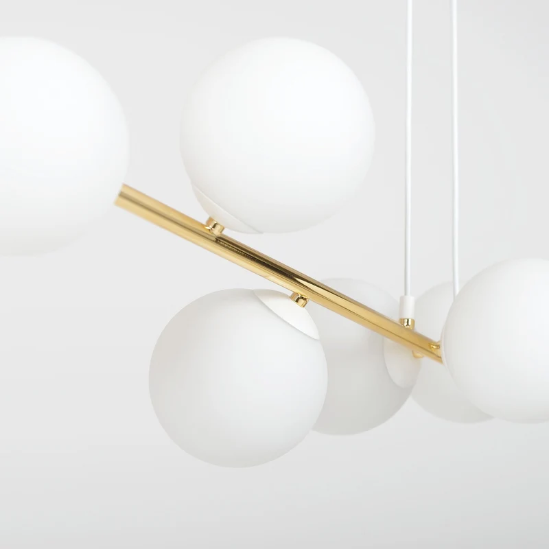 Suspension 6 Globes En Verre Opaline Et Métal Doré