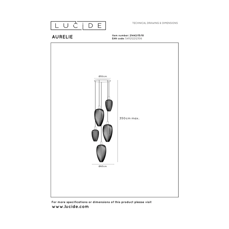 Lucide Aurelie 5-Light Pendant Lamp Gold