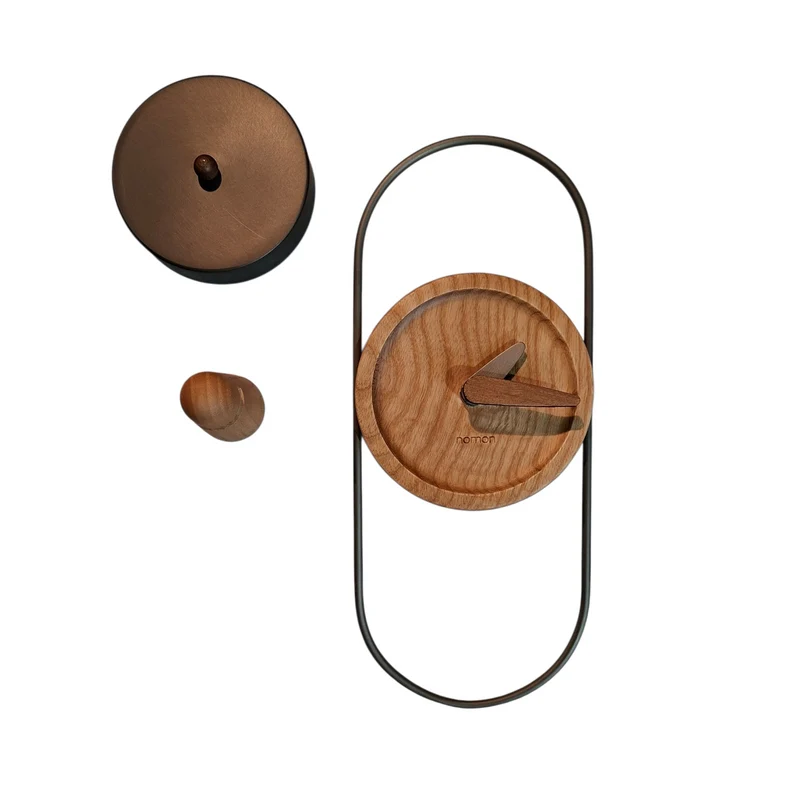 Nomon Micro Eslabon Wall Clock (Micro Eslabon T / Ring in graphite finished brass, oak finished box, oak finished and graphite finished brass hands) - Second Chance