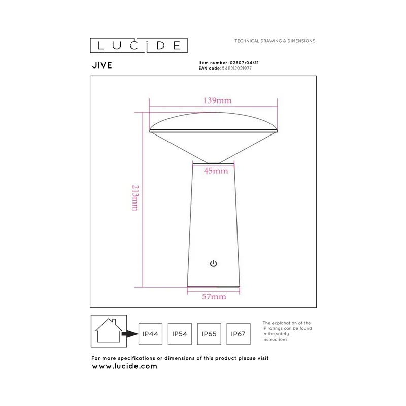 Lucide Jive Rechargeable Outdoor Table Lamp