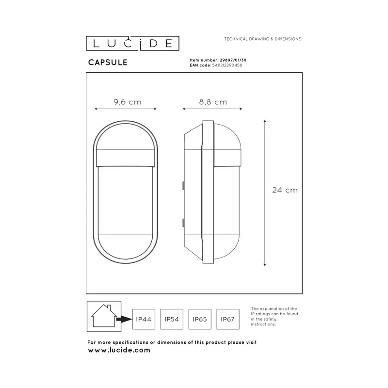 Lucide Capsule Outdoor Wall Lamp