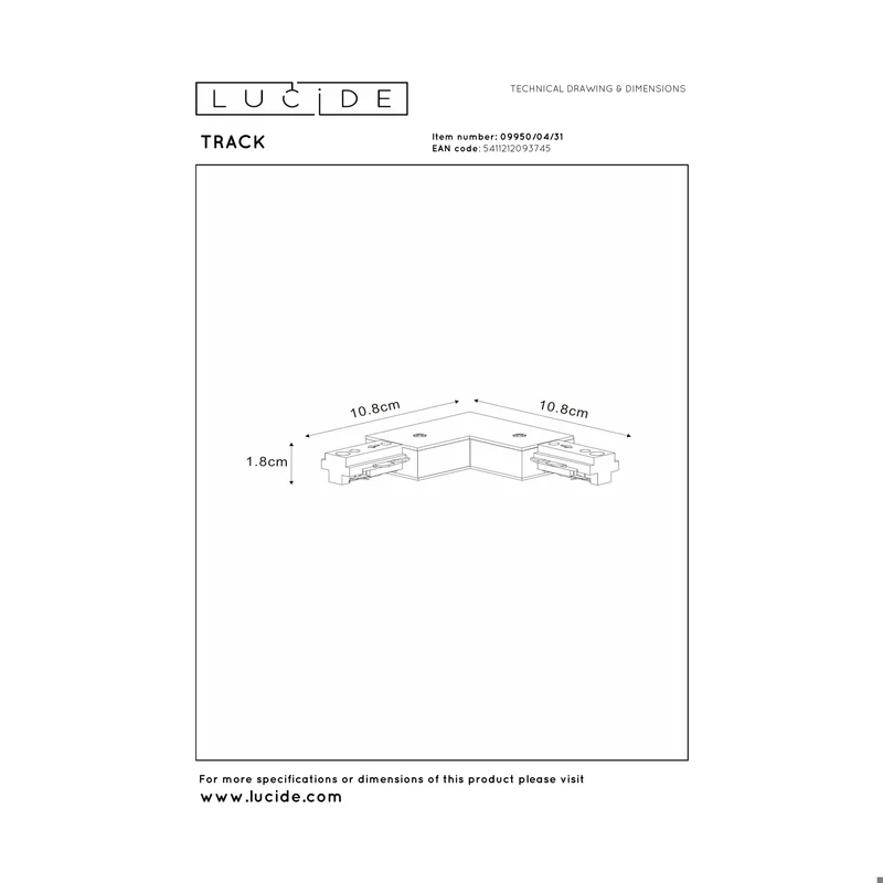 Lucide Track L-Koppelstuk 1-Phase Track System