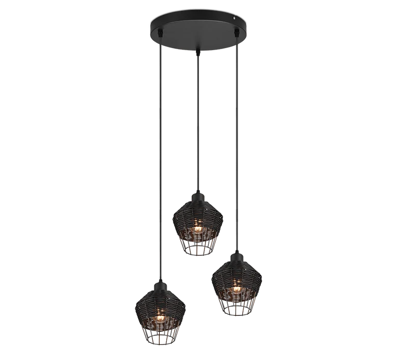 Suspension 3 Lampes Rotin