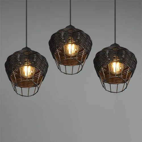 Suspension 3 Lampes Rotin